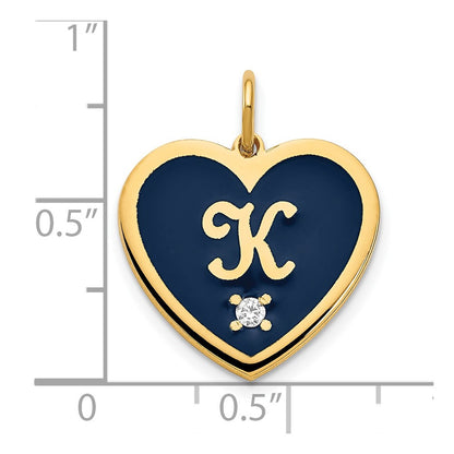 14K Yellow Gold Epoxy Heart With Initial And Diamond Charm
