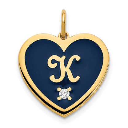 14K Yellow Gold Epoxy Heart With Initial And Diamond Charm