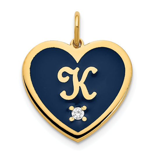 Gold Plated Epoxy Heart With Initial And Diamond Charm