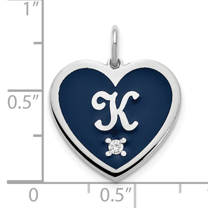 14K White Gold Epoxy Heart With Initial And Diamond Charm