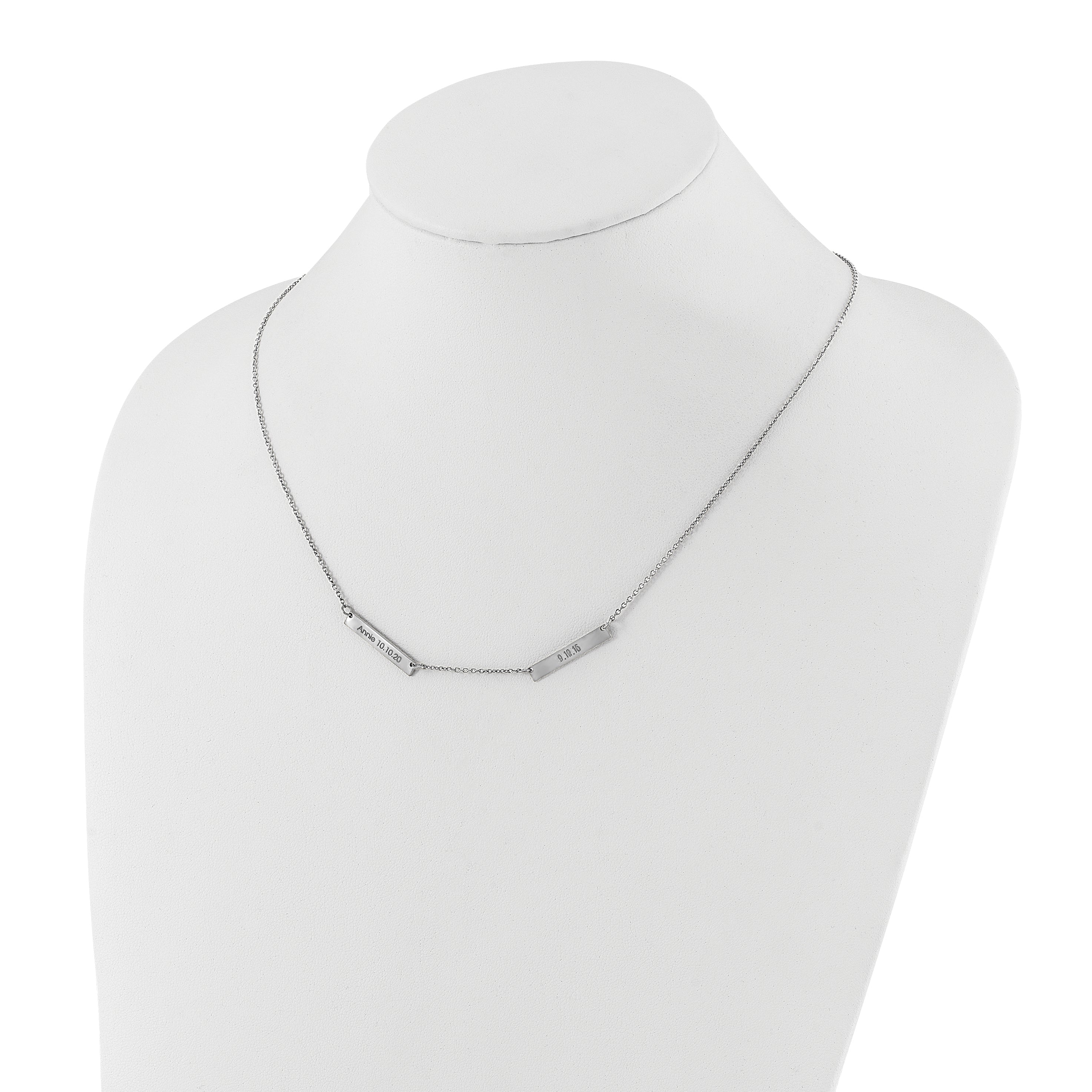 Sterling Silver Silver/Rhodium Plated Brushed 2 Station Necklace