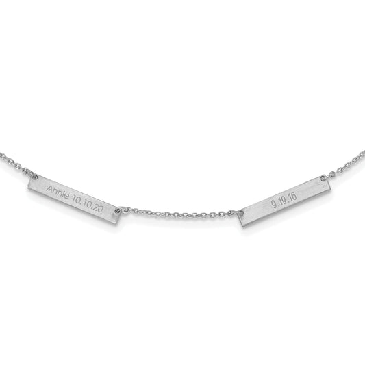 Sterling Silver Silver/Rhodium Plated Brushed 2 Station Necklace