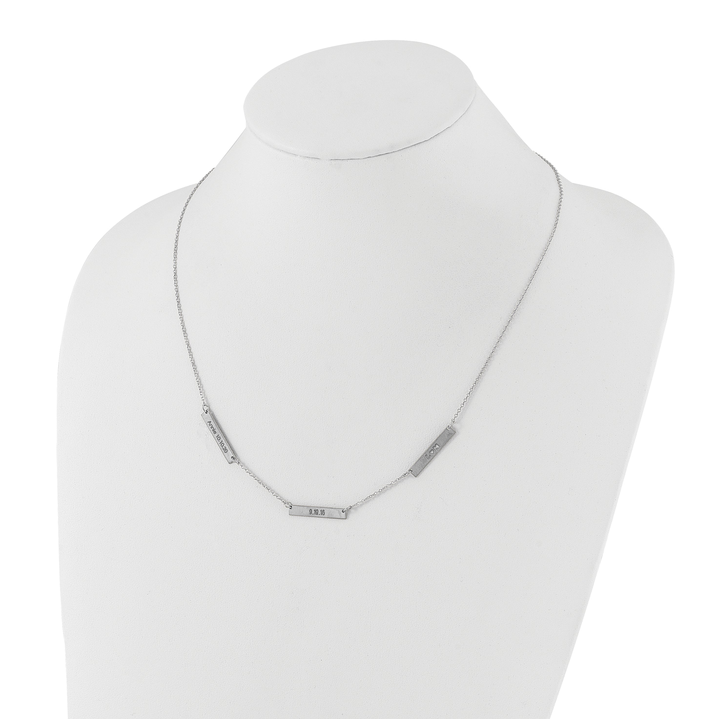 Sterling Silver Silver/Rhodium Plated Brushed 3 Station Necklace
