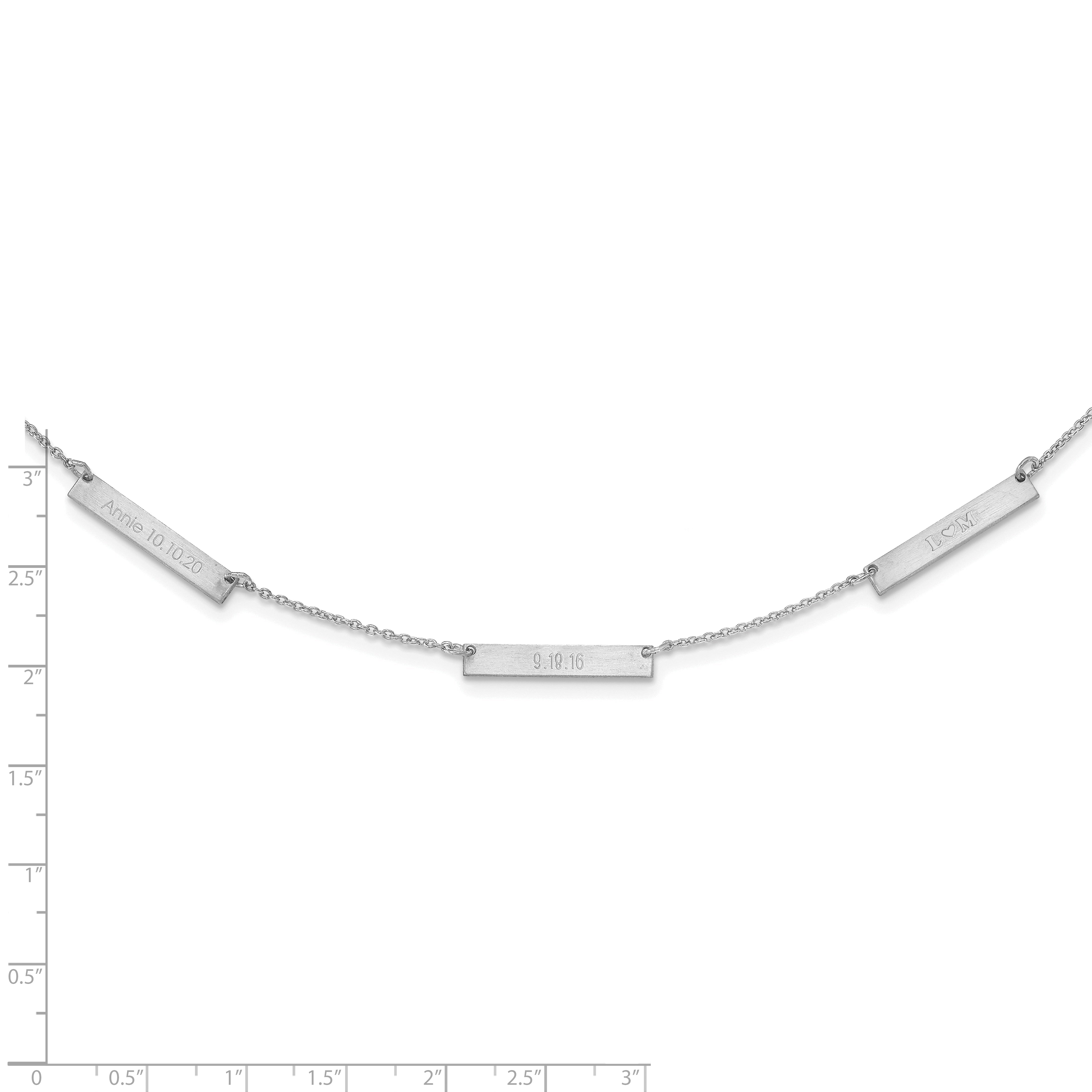 Sterling Silver Silver/Rhodium Plated Brushed 3 Station Necklace