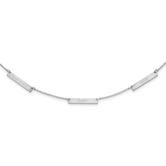 Sterling Silver Silver/Rhodium Plated Brushed 3 Station Necklace