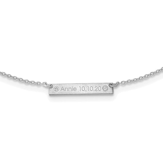 Sterling Silver Rhod Plated Brushed 1 Station With Diamonds Necklace