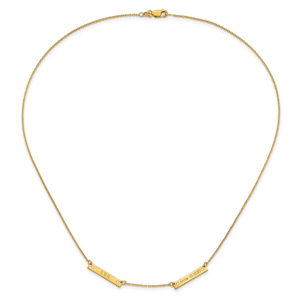 Gold Plated Brushed 2 Station With Diamonds Necklace