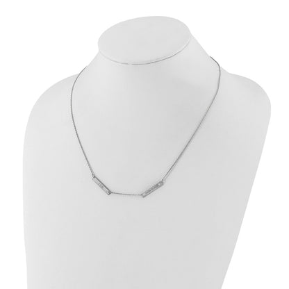 14K White Gold Brushed 2 Station With Diamonds Necklace