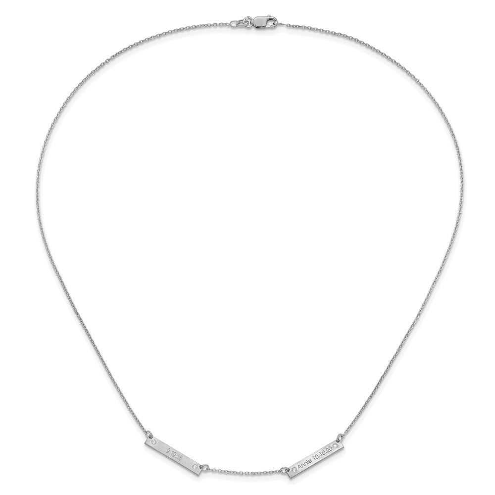 14K White Gold Brushed 2 Station With Diamonds Necklace