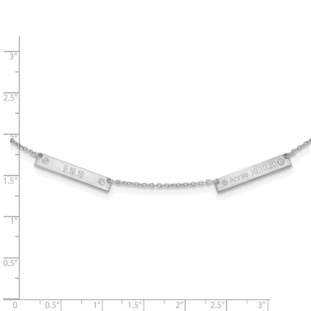 14K White Gold Brushed 2 Station With Diamonds Necklace