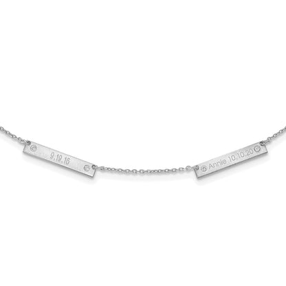 14K White Gold Brushed 2 Station With Diamonds Necklace