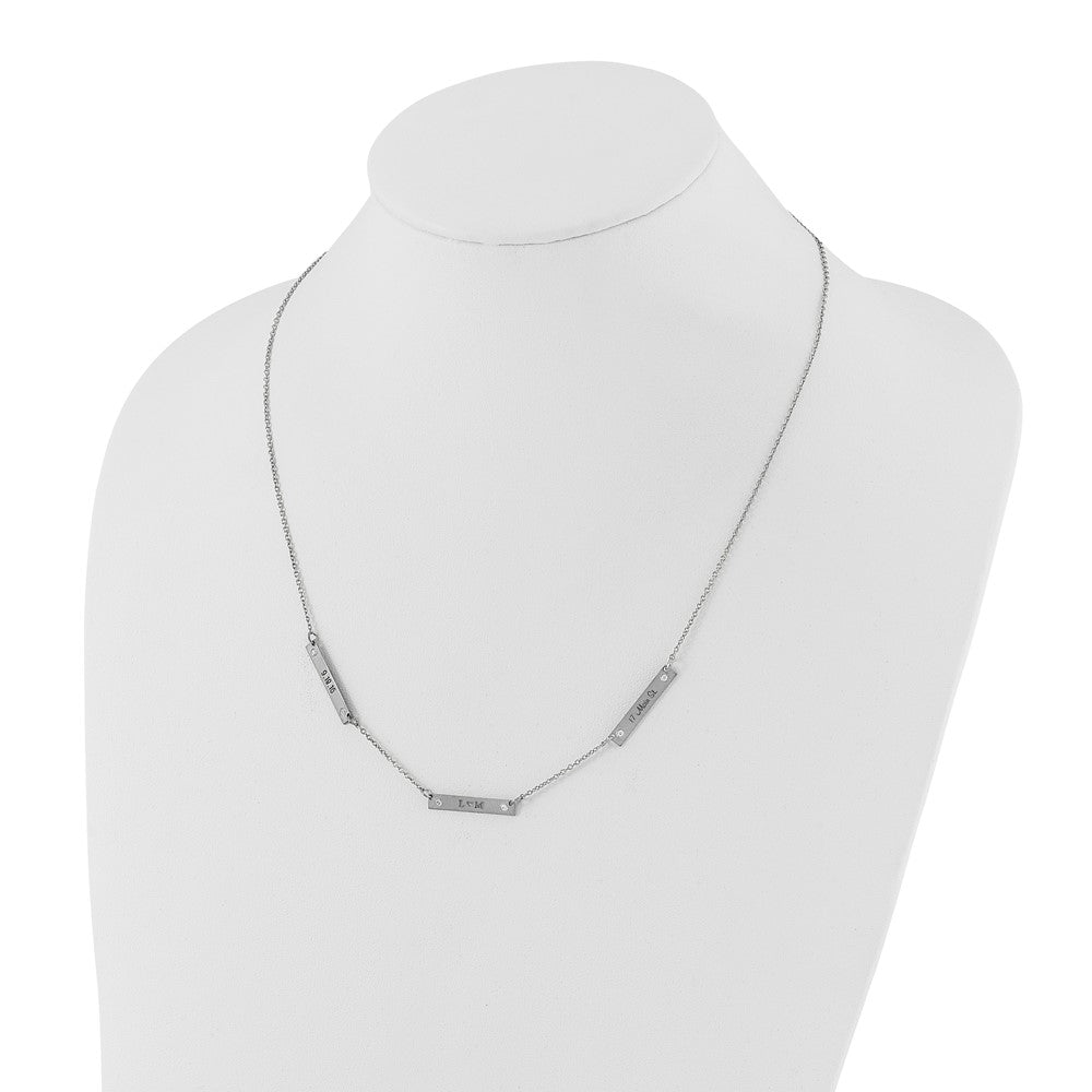 14K White Gold Brushed 3 Station With Diamonds Necklace