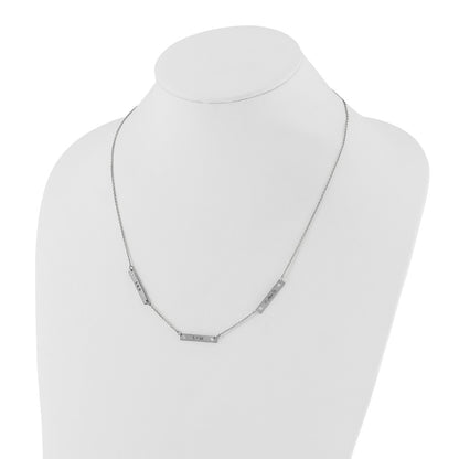 14K White Gold Brushed 3 Station With Diamonds Necklace
