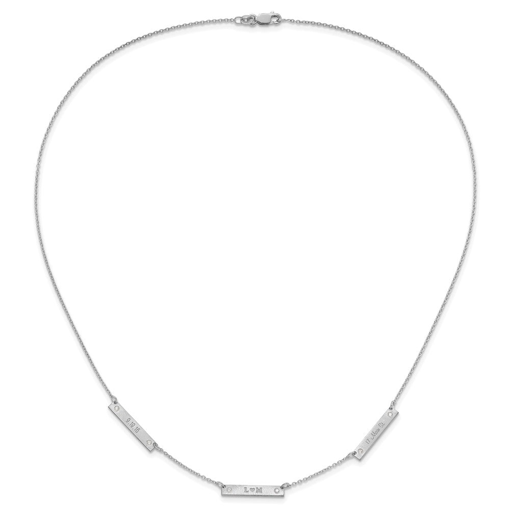 14K White Gold Brushed 3 Station With Diamonds Necklace