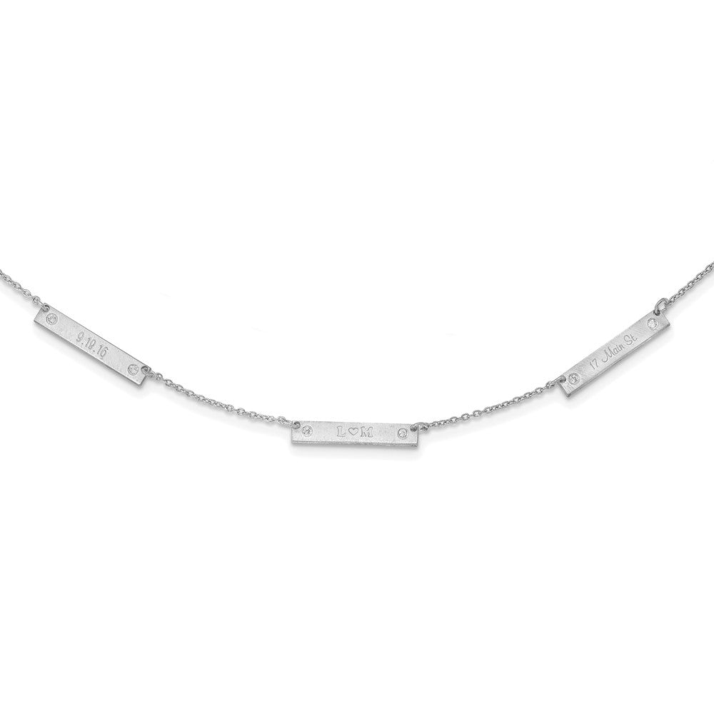 14K White Gold Brushed 3 Station With Diamonds Necklace