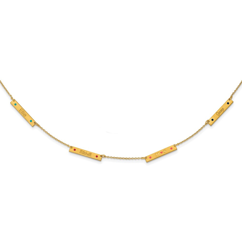 14K Yellow Gold Brushed 4 Station Epoxy Dots Necklace