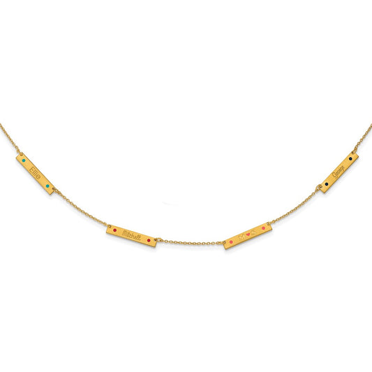 14K Yellow Gold Brushed 4 Station Epoxy Dots Necklace