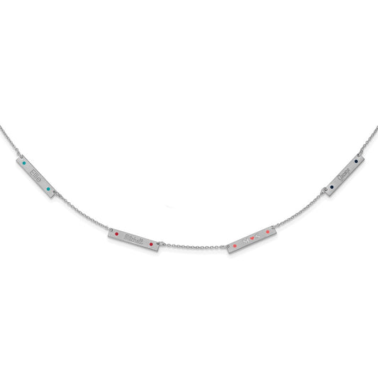 14K White Gold Brushed 4 Station Epoxy Dots Necklace