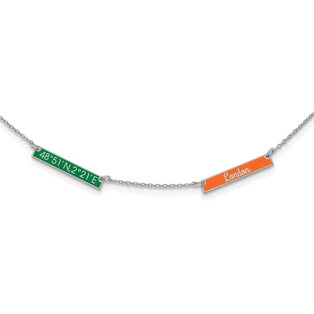 Sterling Silver Silver/Rhodium Plated Brushed 2 Station Epoxy Necklace