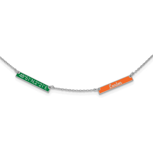 Sterling Silver Silver/Rhodium Plated Brushed 2 Station Epoxy Necklace