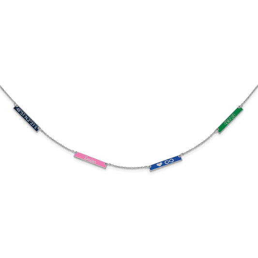 Sterling Silver Silver/Rhodium Plated Brushed 4 Station Epoxy Necklace