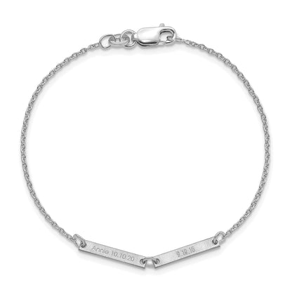 Sterling Silver Silver/Rhodium Plated Brushed 2 Station Bracelet
