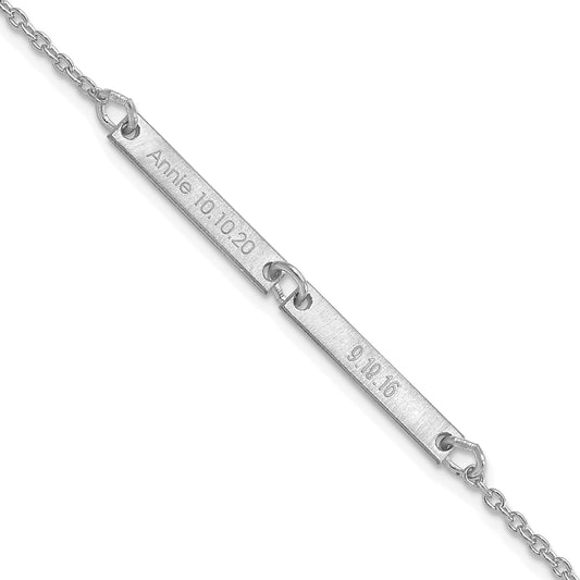 Sterling Silver Silver/Rhodium Plated Brushed 2 Station Bracelet