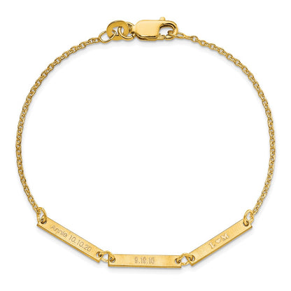 14K Yellow Gold Brushed 3 Station Bracelet