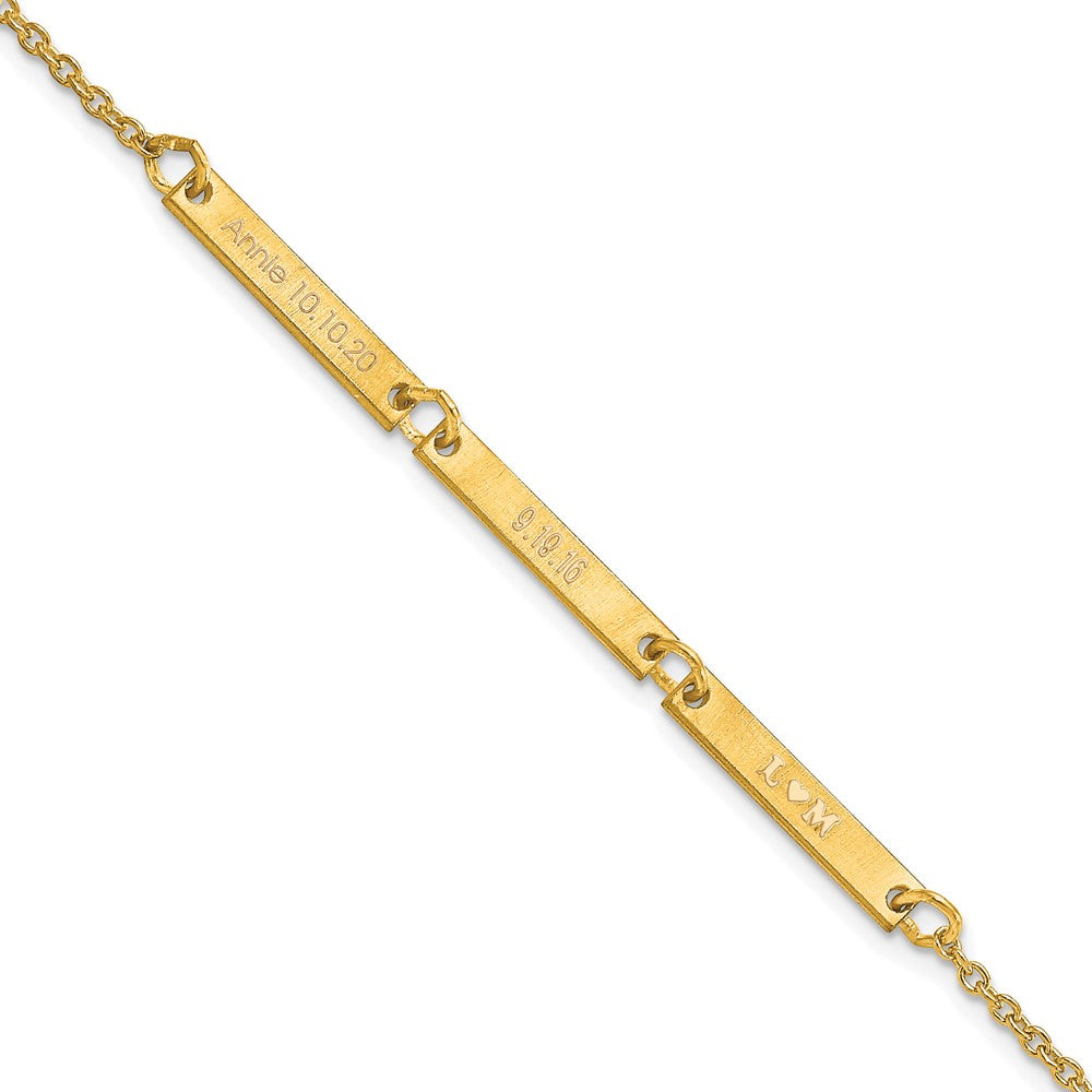14K Yellow Gold Brushed 3 Station Bracelet
