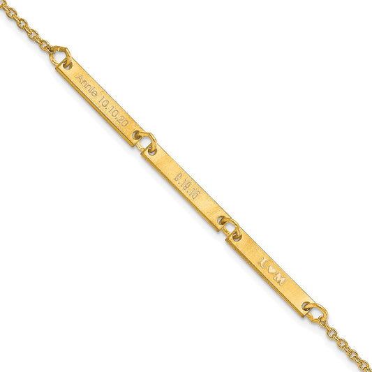 14K Yellow Gold Brushed 3 Station Bracelet