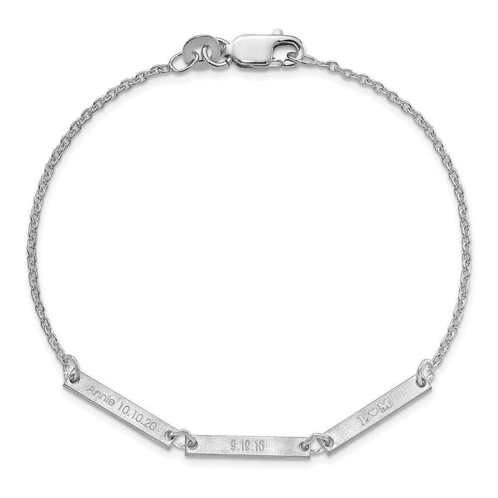 14K White Gold Brushed 3 Station Bracelet