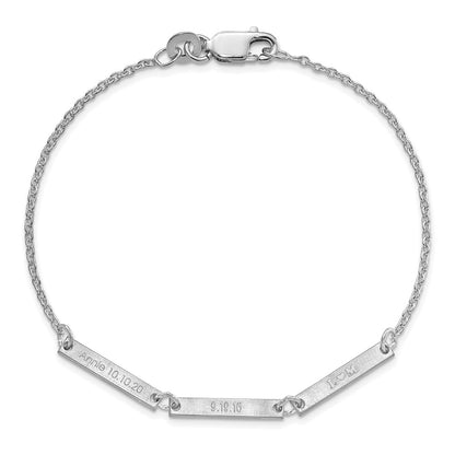 14K White Gold Brushed 3 Station Bracelet