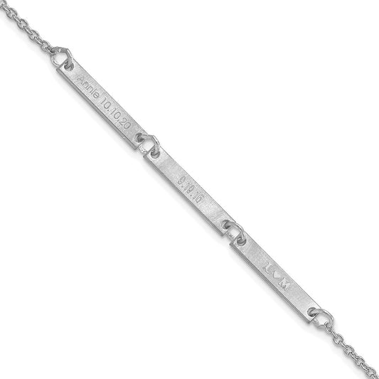 Sterling Silver Silver/Rhodium Plated Brushed 3 Station Bracelet