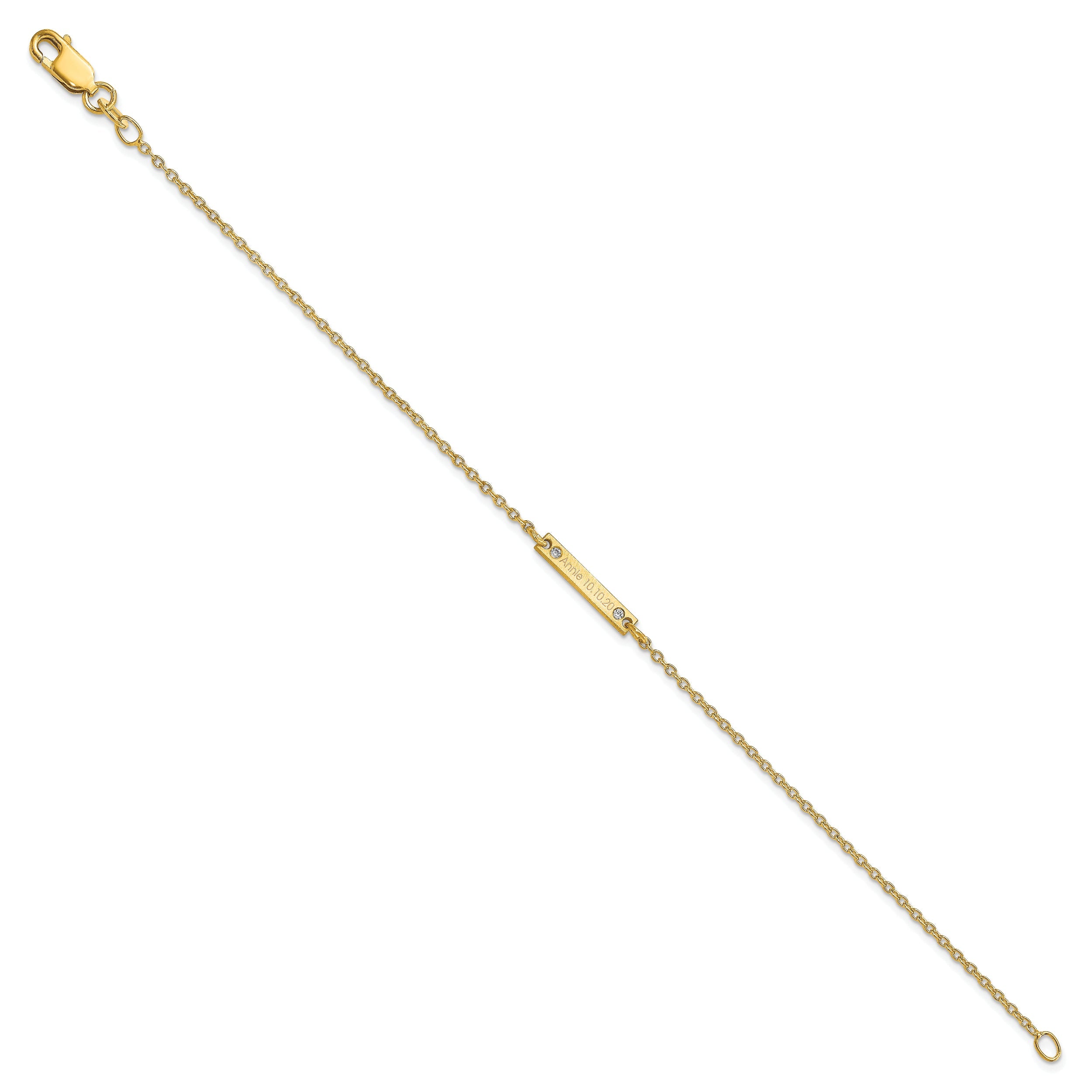 14K Yellow Gold Brushed 1 Station Diamonds Bracelet