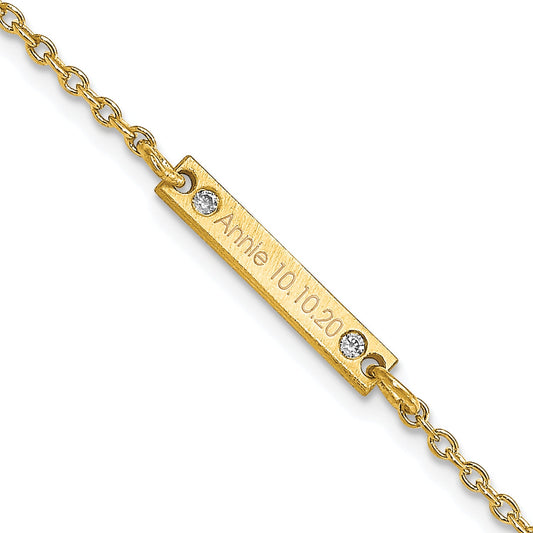14K Yellow Gold Brushed 1 Station Diamonds Bracelet
