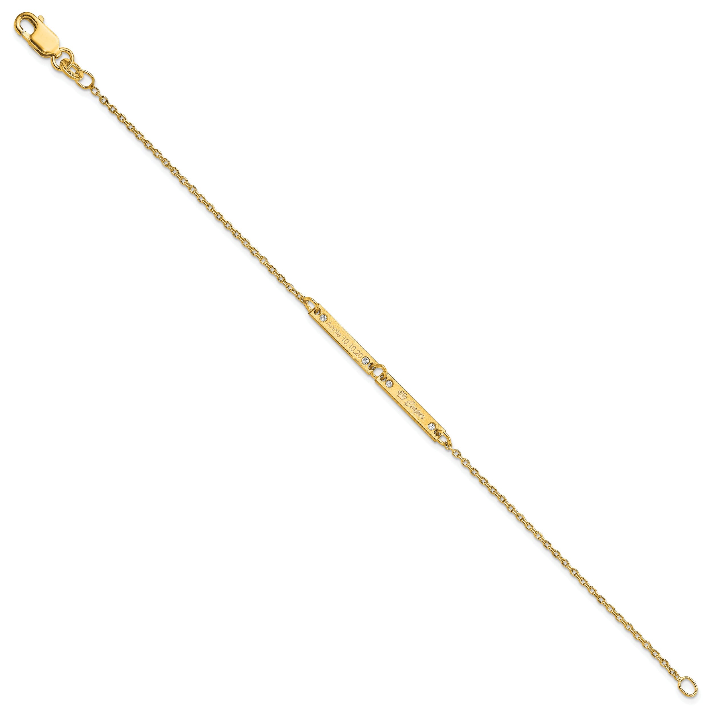 14K Yellow Gold Brushed 2 Station Diamonds Bracelet