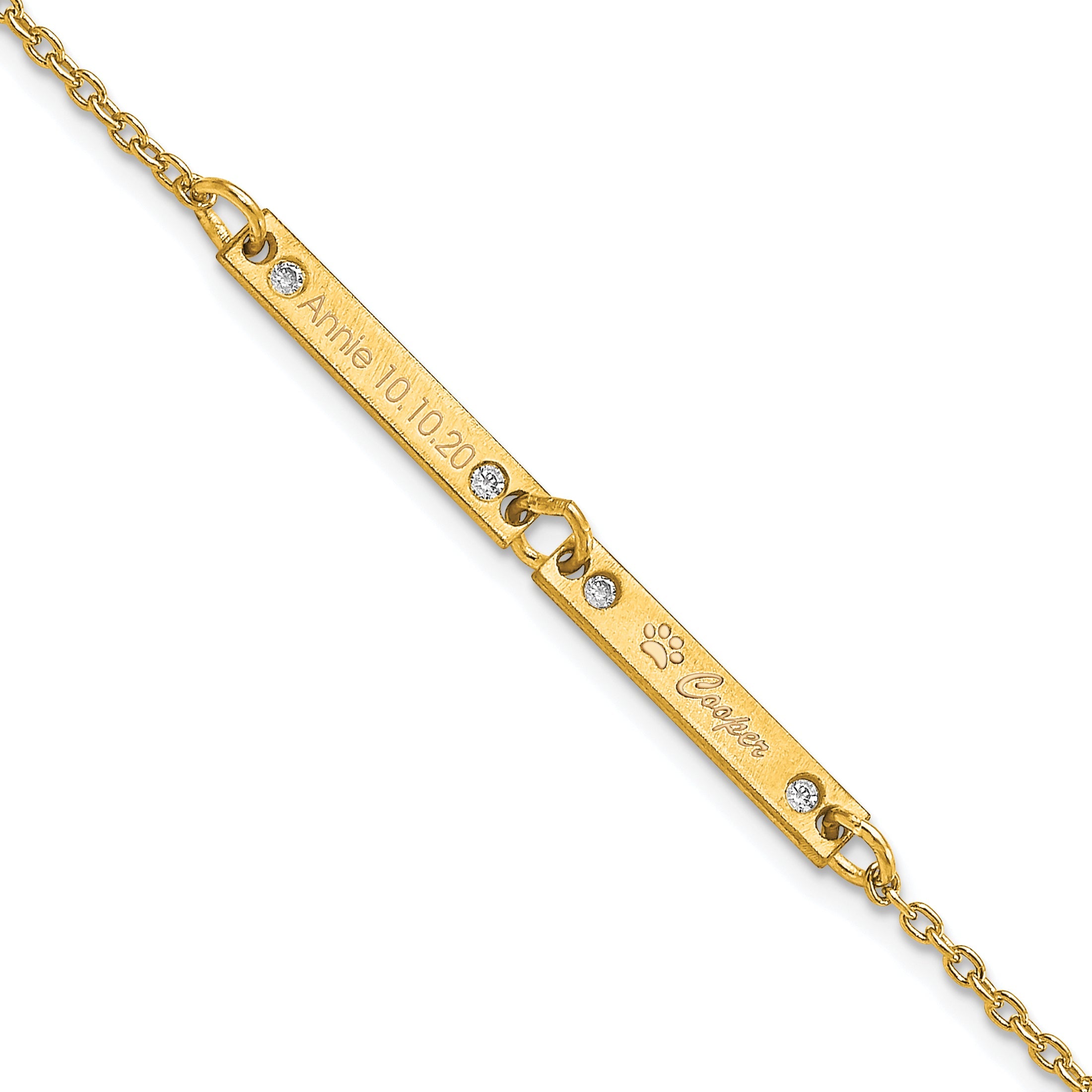 14K Yellow Gold Brushed 2 Station Diamonds Bracelet