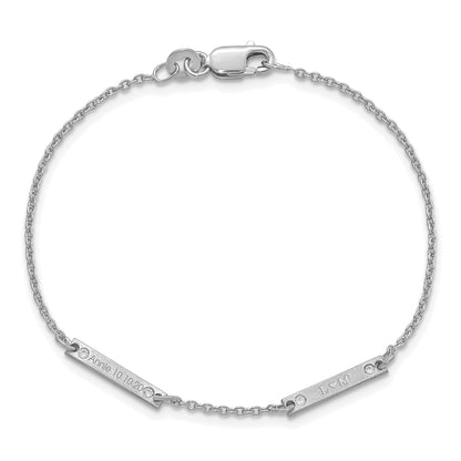Sterling Silver Rhodium Plated Brushed 2 Station Diamonds Bracelet
