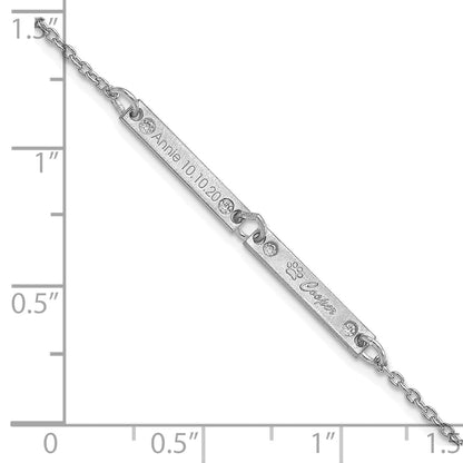 Sterling Silver Rhodium Plated Brushed 2 Station Diamonds Bracelet