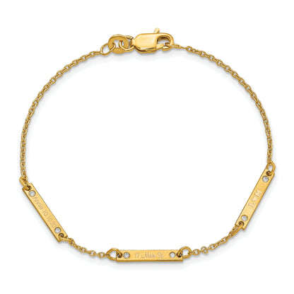 Gold Plated Brushed 3 Station Diamonds Bracelet