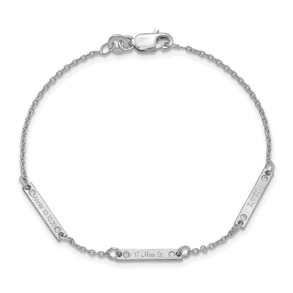 Sterling Silver Rhodium Plated Brushed 3 Station Diamonds Bracelet