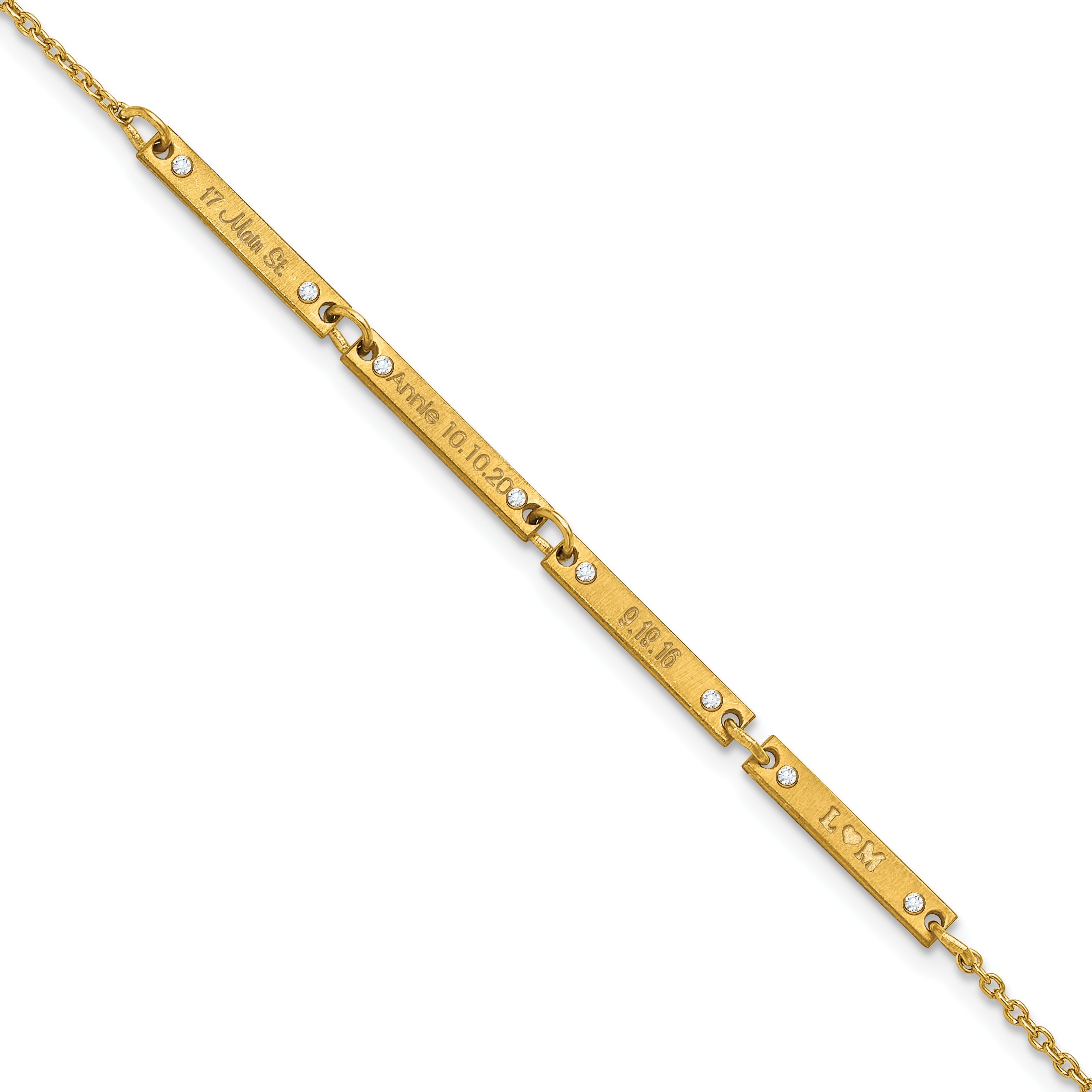 Gold Plated Brushed 4 Station Diamonds Bracelet