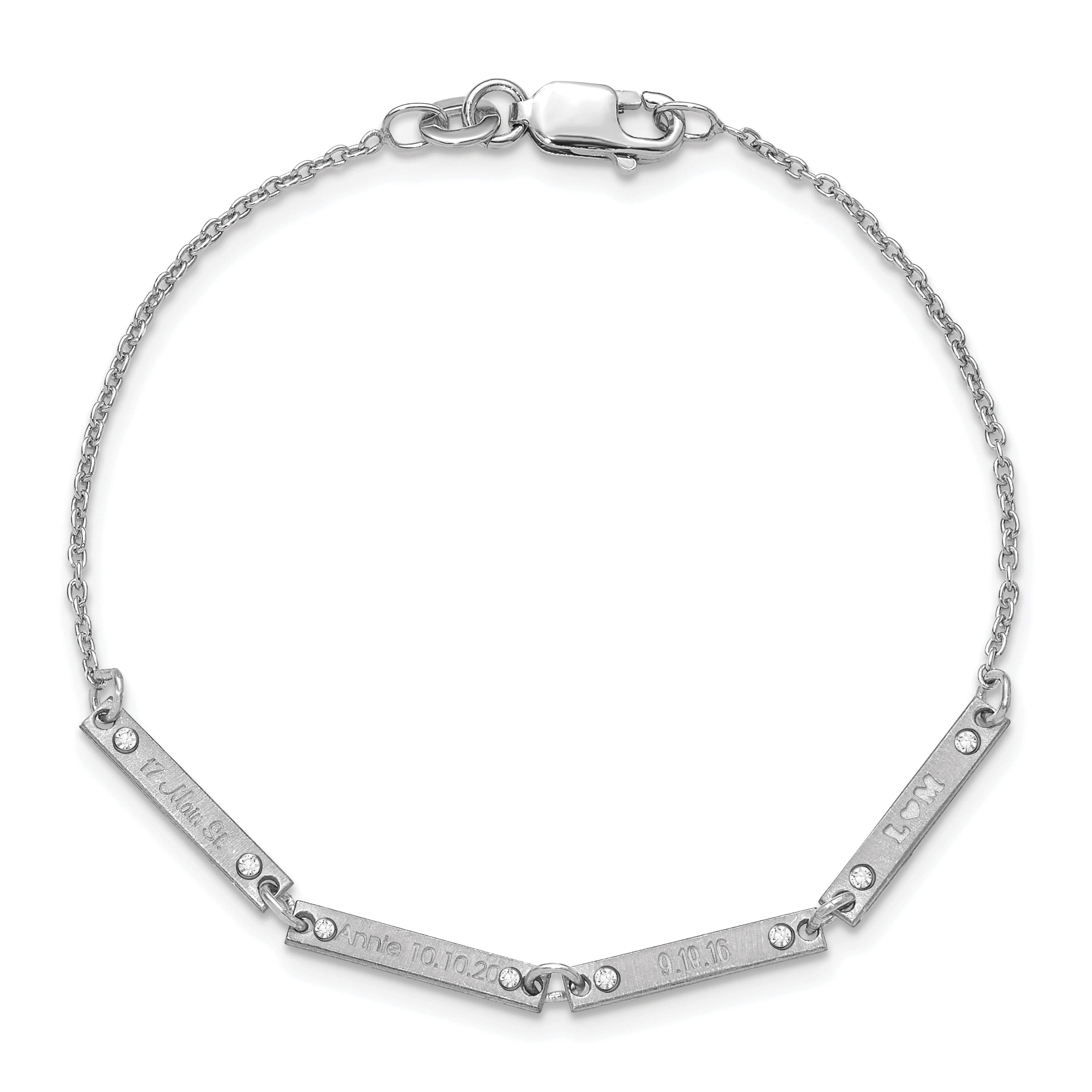 Sterling Silver Rhodium Plated Brushed 4 Station Diamonds Bracelet