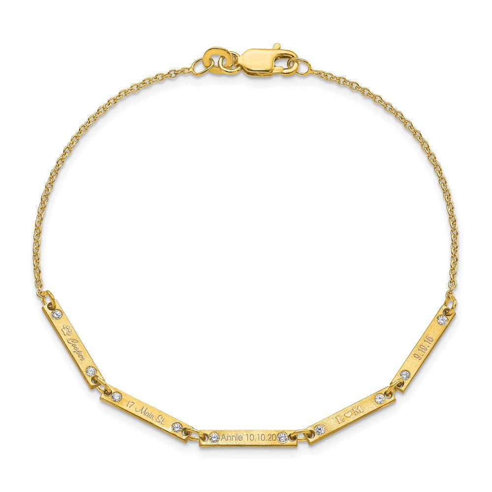 Gold Plated Brushed 5 Station Diamonds Bracelet