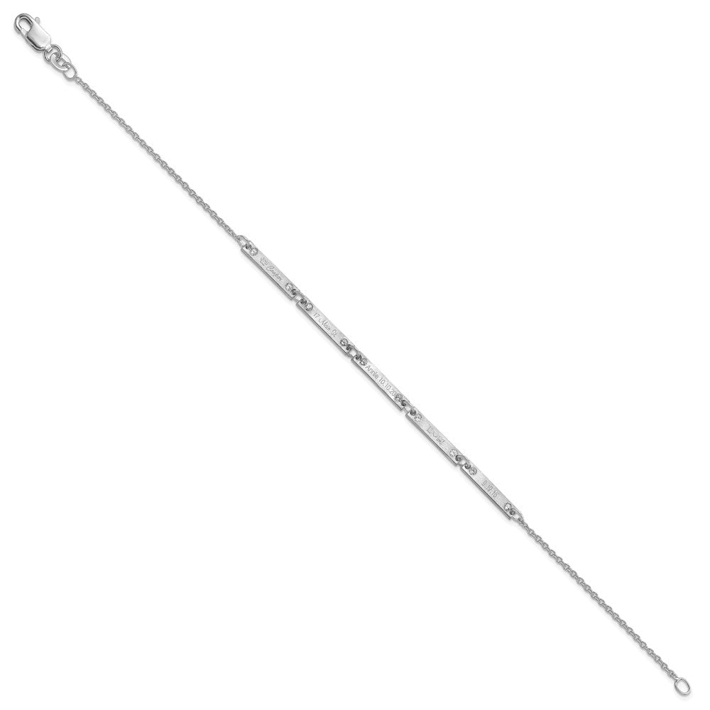 Sterling Silver Rhodium Plated Brushed 5 Station Diamonds Bracelet