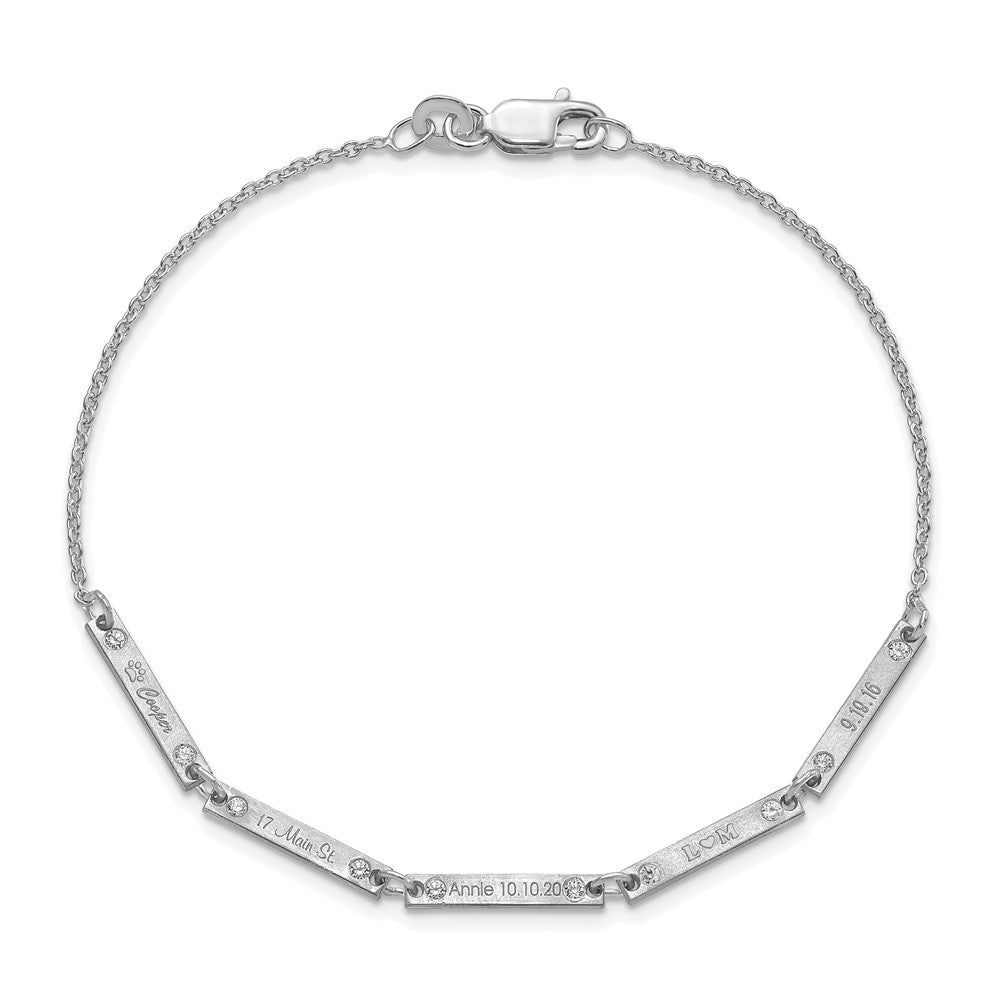 Sterling Silver Rhodium Plated Brushed 5 Station Diamonds Bracelet