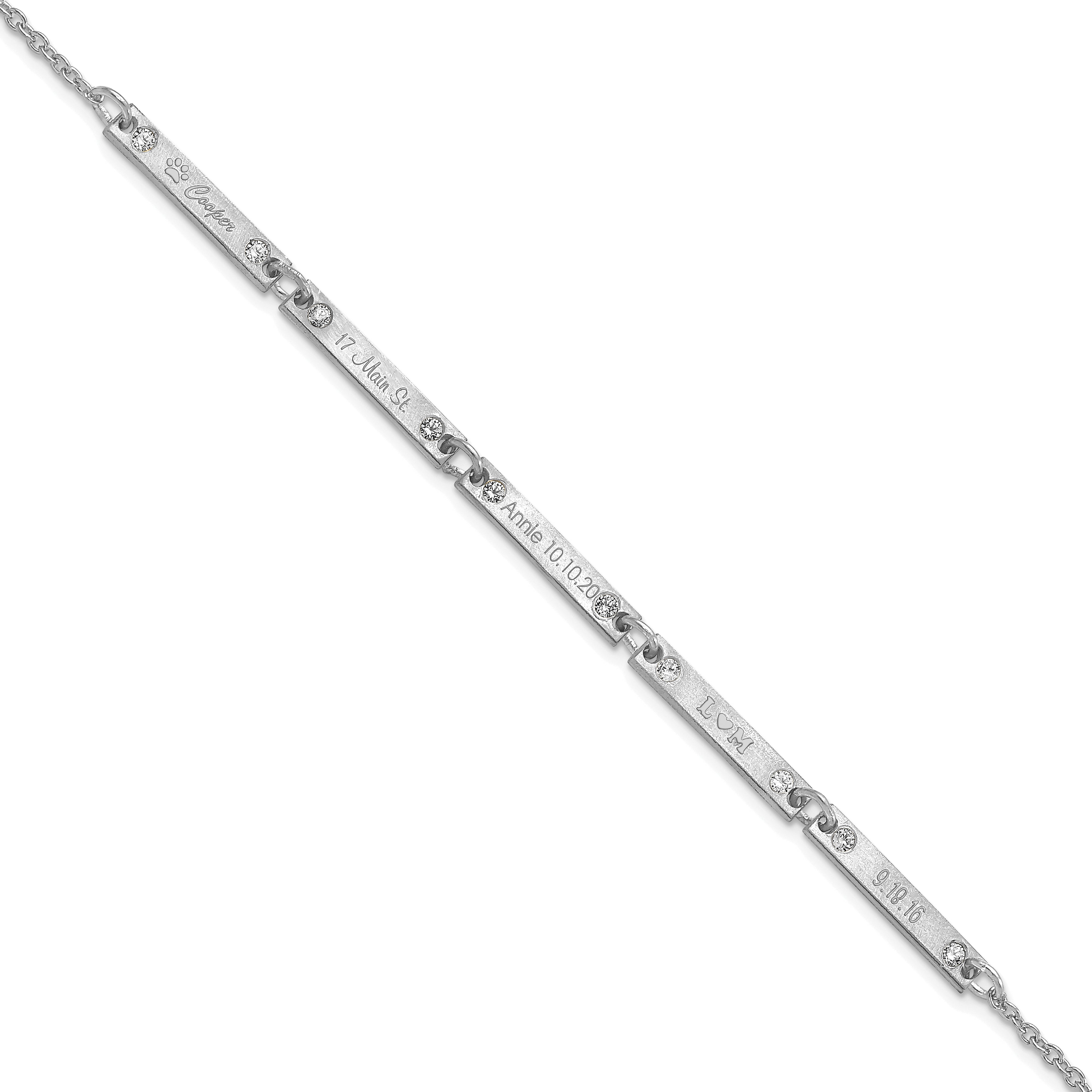 14K White Gold Brushed 5 Station Diamonds Bracelet