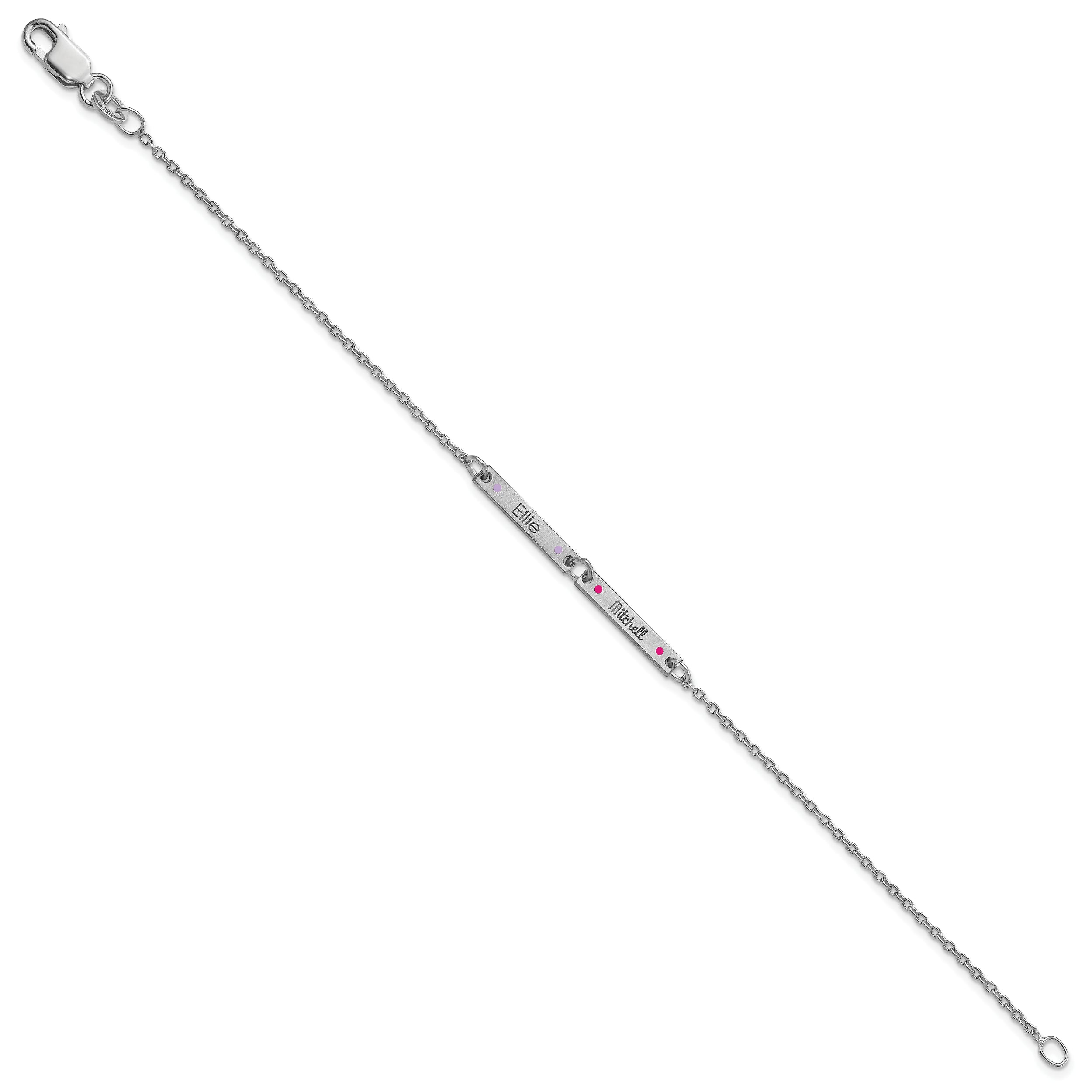 Sterling Silver Rhodium Plated Brushed 2 Station Epoxy Dots Bracelet