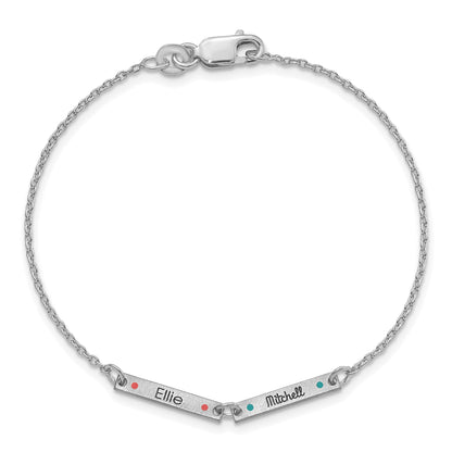 Sterling Silver Rhodium Plated Brushed 2 Station Epoxy Dots Bracelet