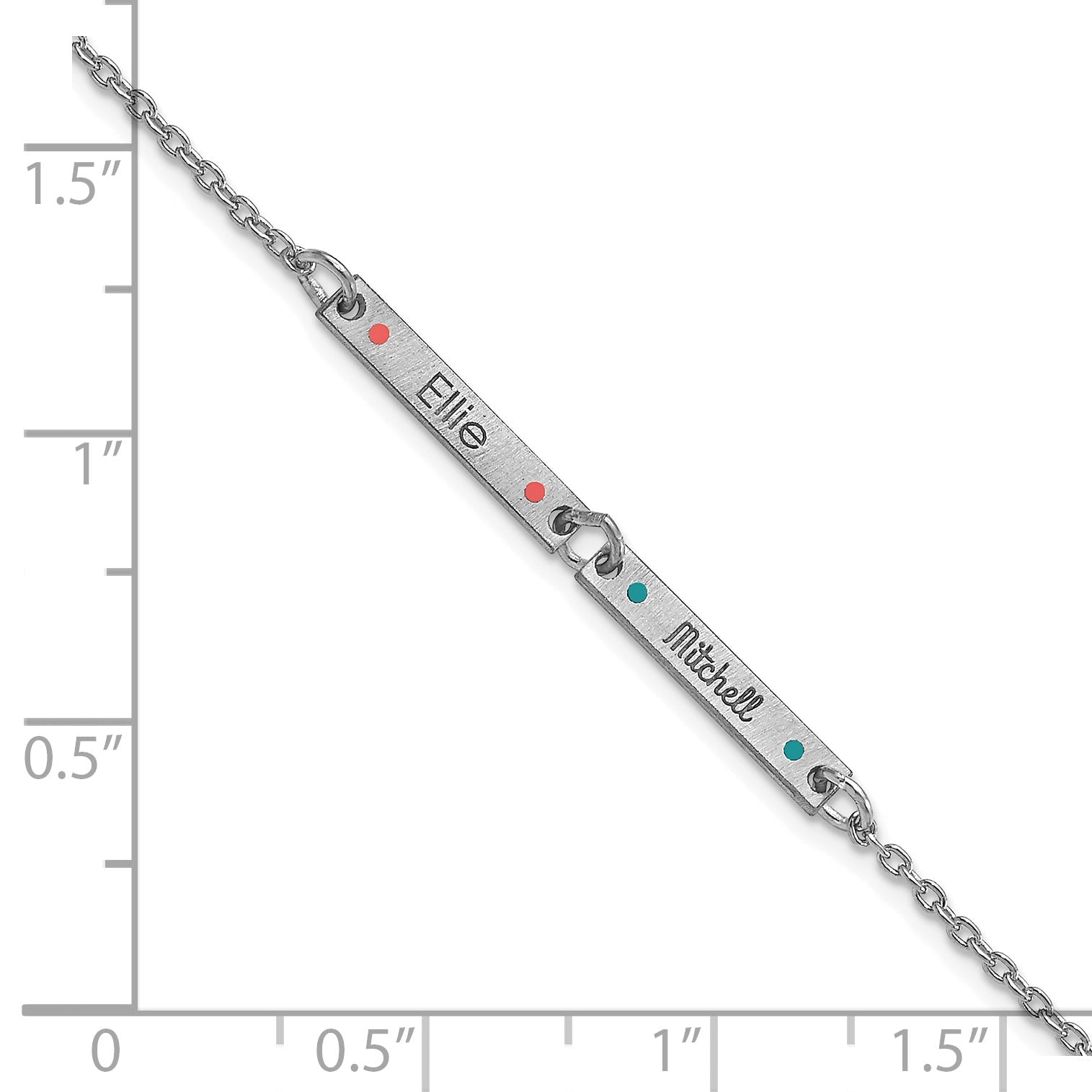 Sterling Silver Rhodium Plated Brushed 2 Station Epoxy Dots Bracelet